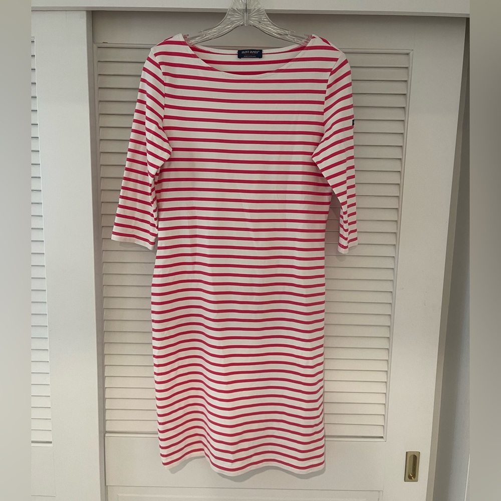 Saint James White and Pink Sheath Dress with Bateau Neckline